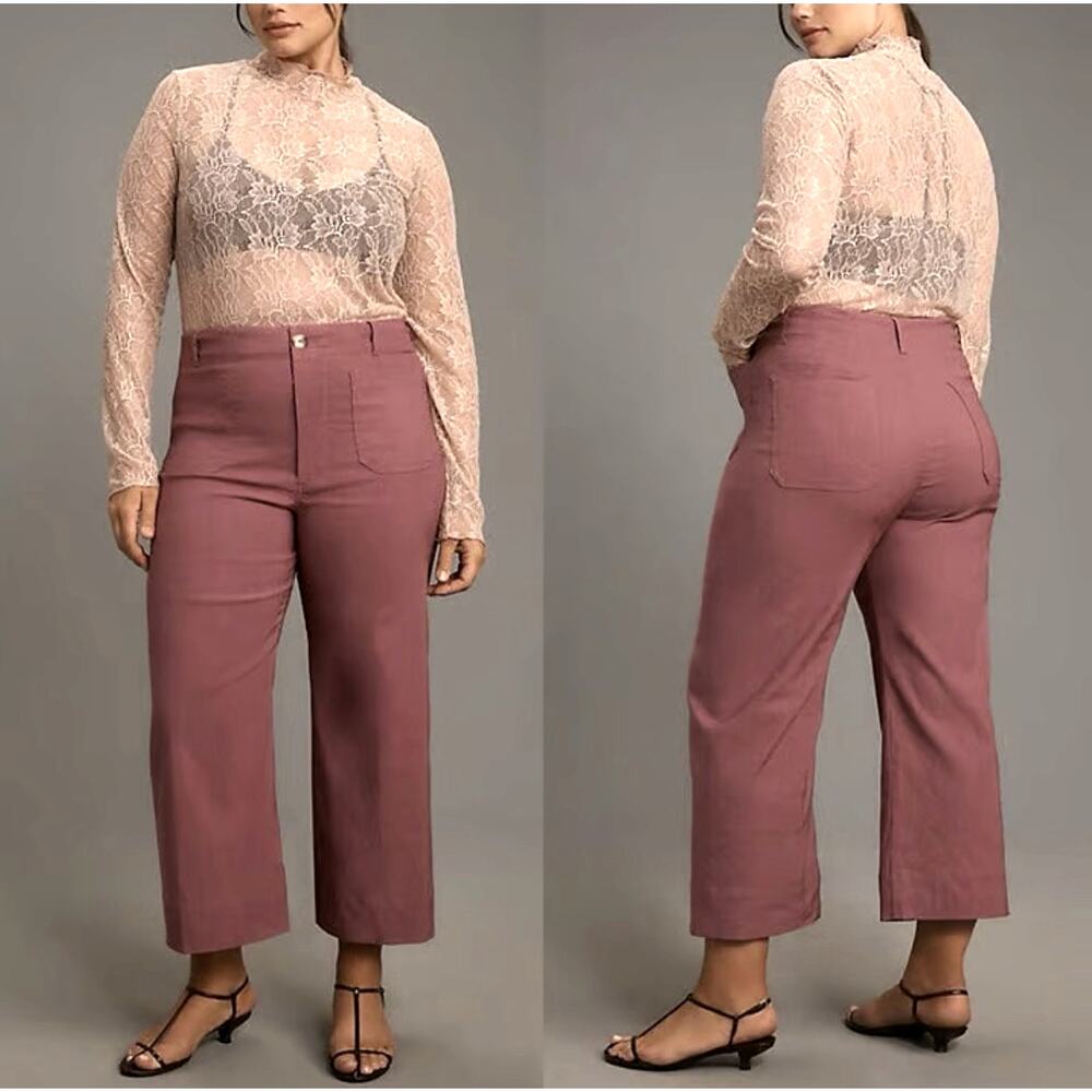 Anthropologie Colette Cropped Wide-Leg Pants Maeve Magic Fabric, Plus 30W, Rose